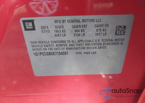 2014 Chevrolet Cruze 1Lt Auto from USA, damaged, VIN 1G1PC5SB6E7134391